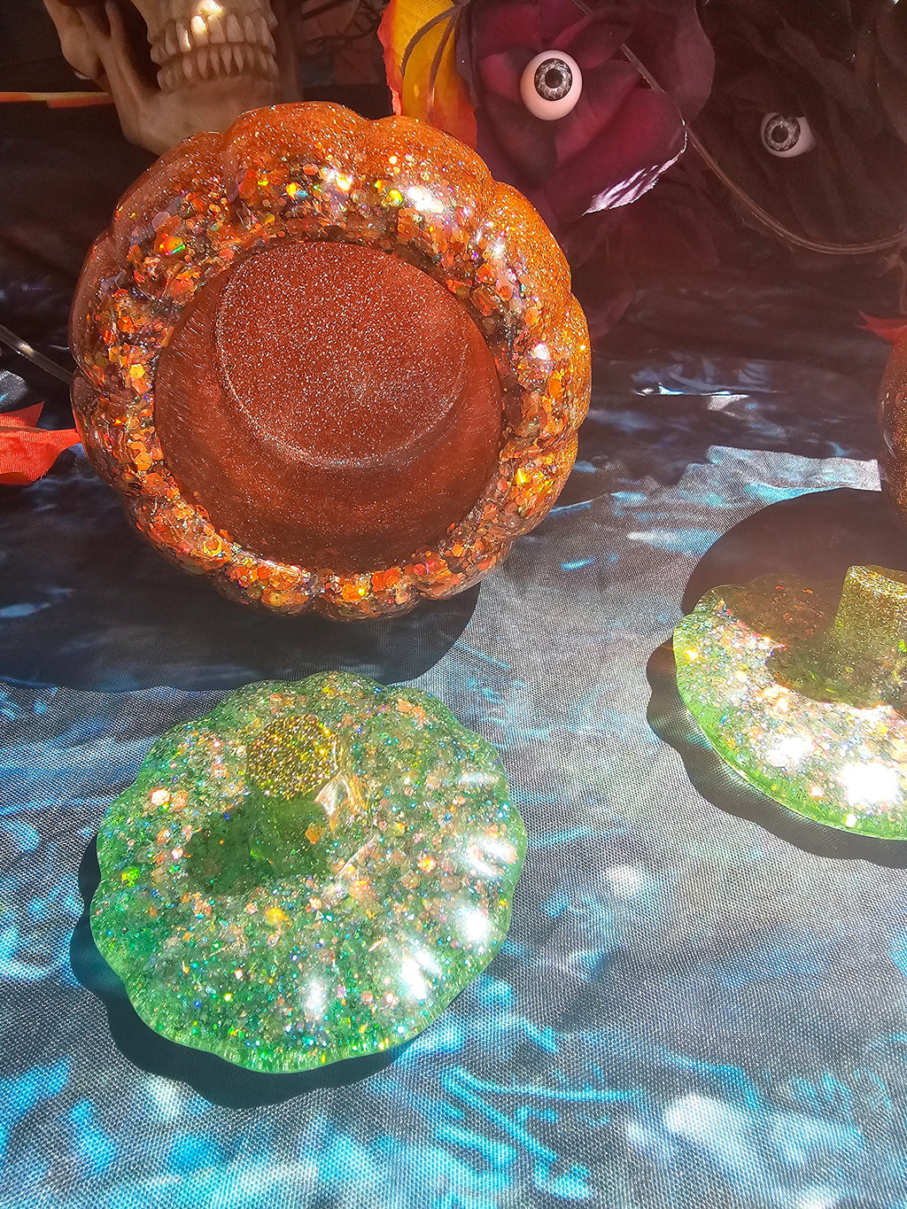 Classic Orange Pumpkin Jar | Handmade Resin Glitter Pumpkin Decor