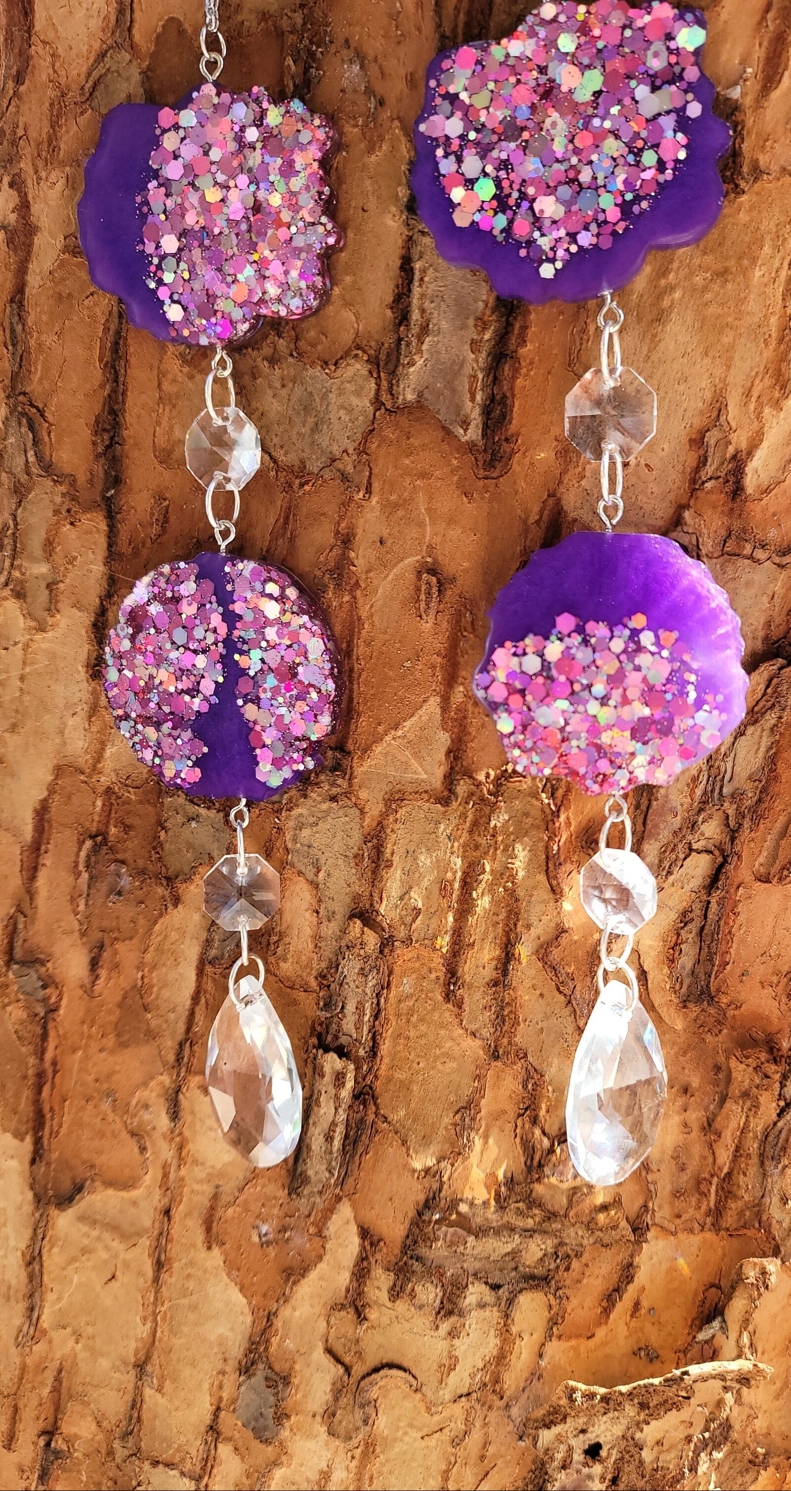 Purple Geode Prism Suncatcher | Handmade Resin Crystal Rainbow Maker