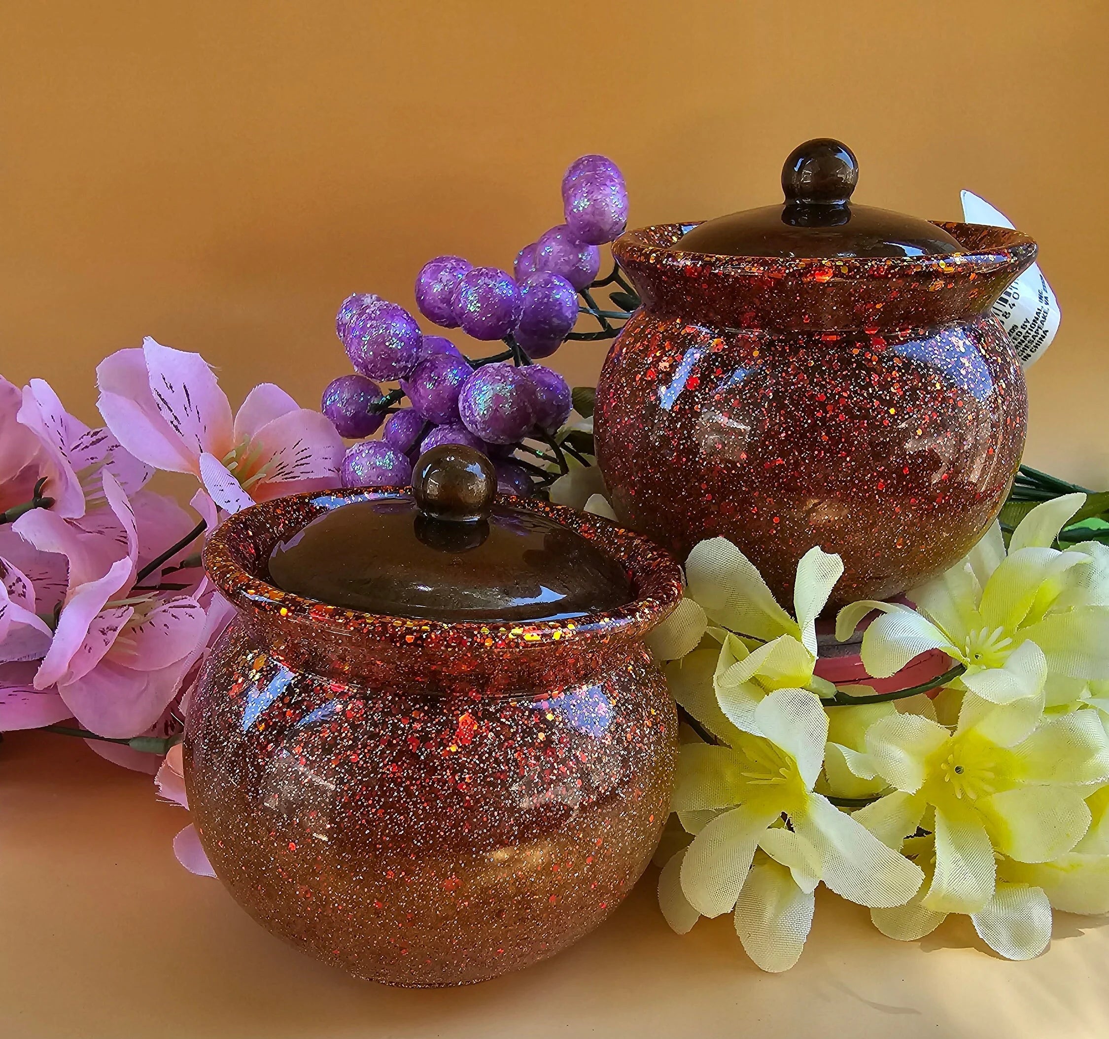 Autumn Ember Honey Pot Jar | Handmade Resin Stash Jar with Lid