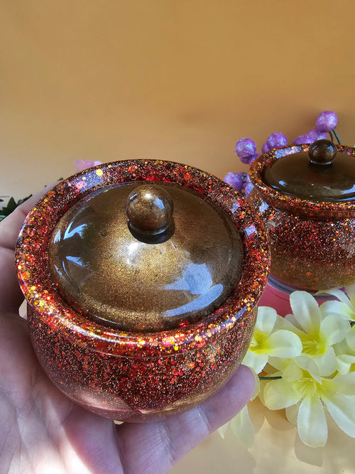 Autumn Ember Honey Pot Jar | Handmade Resin Stash Jar with Lid