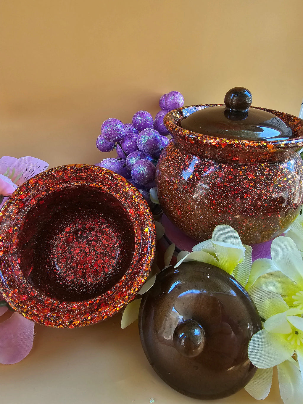 Autumn Ember Honey Pot Jar | Handmade Resin Stash Jar with Lid