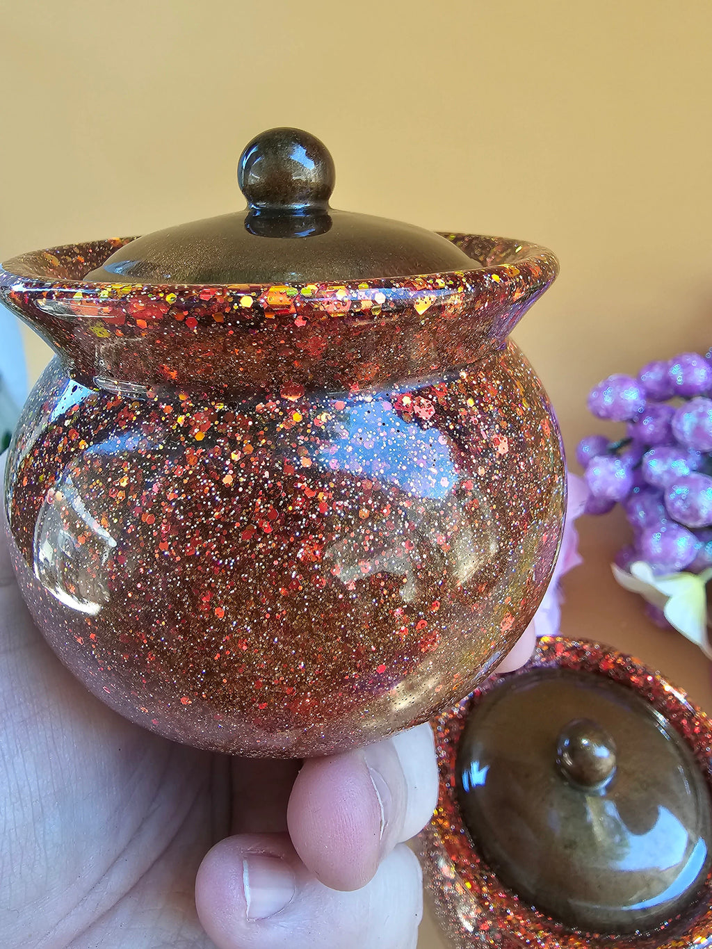 Autumn Ember Honey Pot Jar | Handmade Resin Stash Jar with Lid