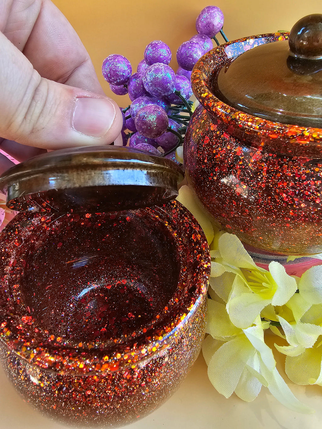 Autumn Ember Honey Pot Jar | Handmade Resin Stash Jar with Lid
