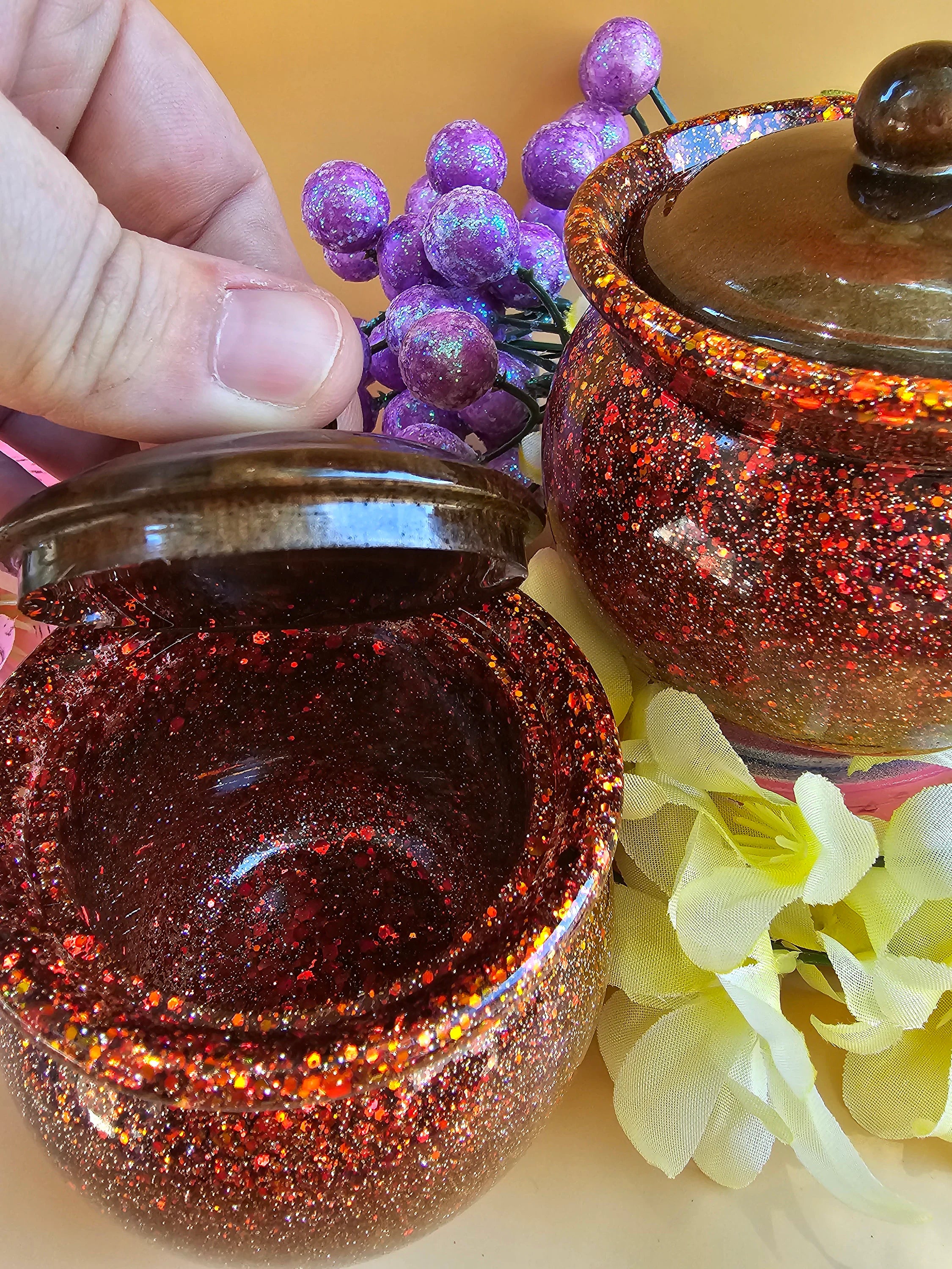 Autumn Ember Honey Pot Jar | Handmade Resin Stash Jar with Lid
