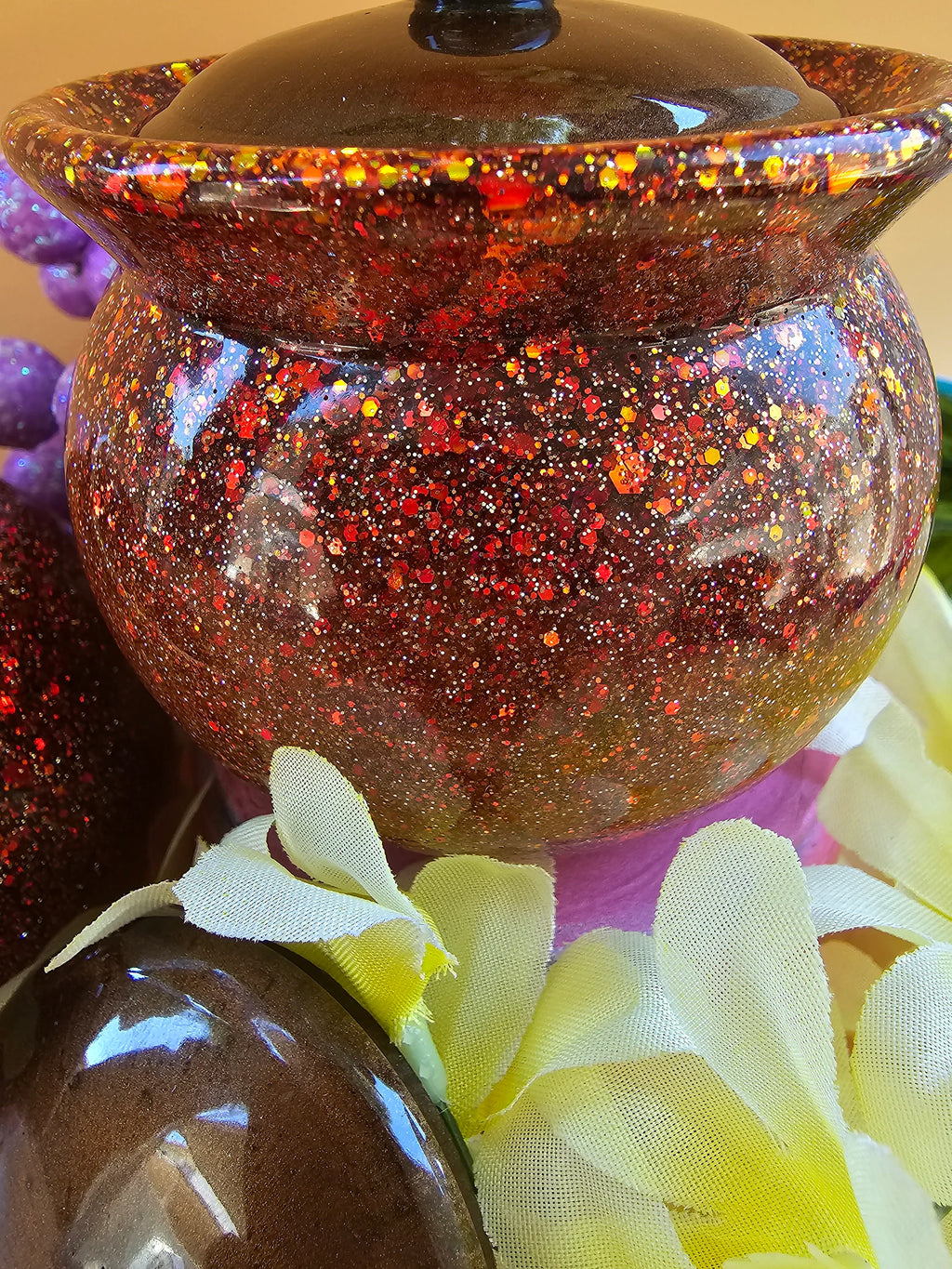 Autumn Ember Honey Pot Jar | Handmade Resin Stash Jar with Lid