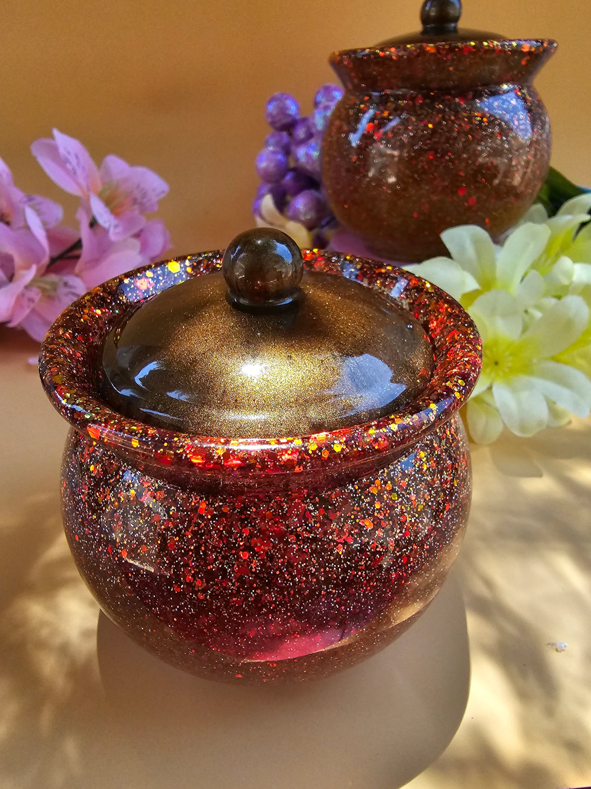 Autumn Ember Honey Pot Jar | Handmade Resin Stash Jar with Lid