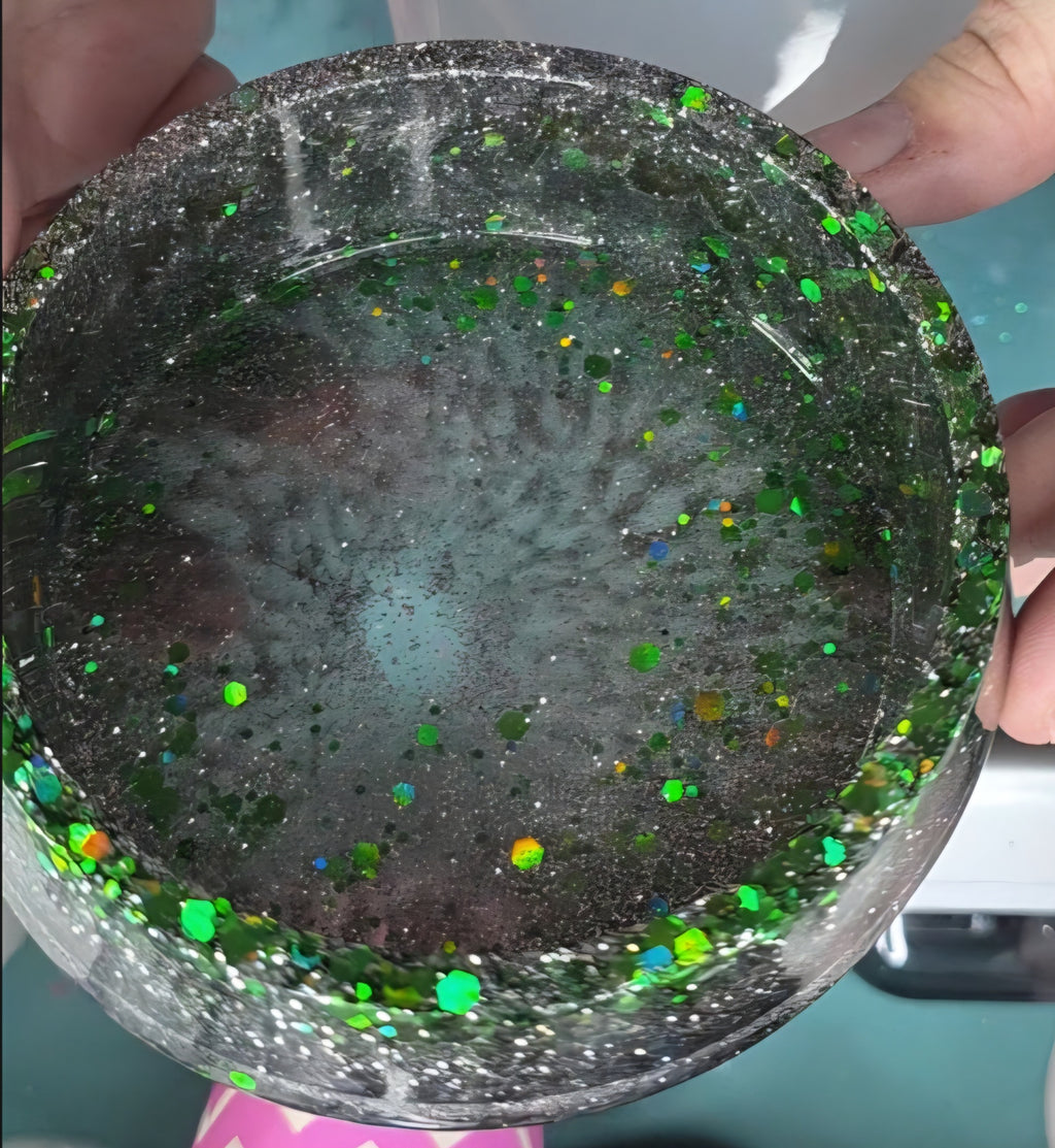 Midnight Sparkle Resin Junk Bowl | Black & Green Catchall