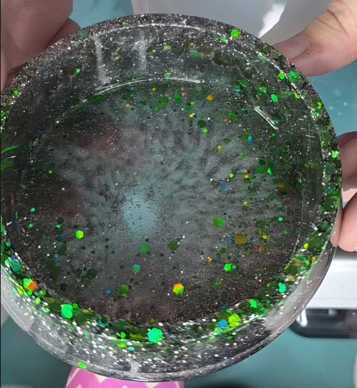 Midnight Sparkle Resin Junk Bowl | Black & Green Catchall