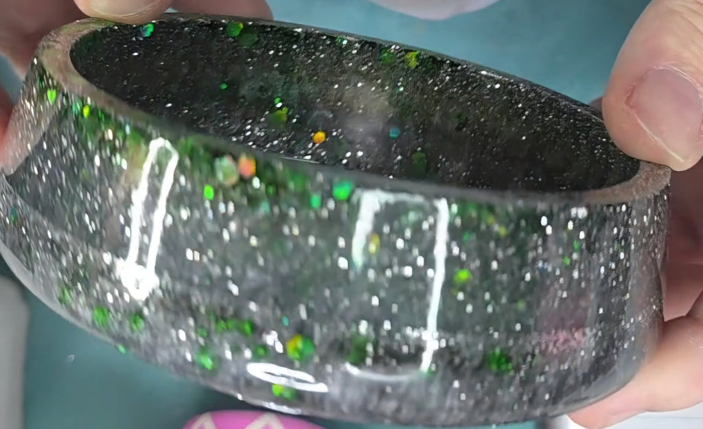 Midnight Sparkle Resin Junk Bowl | Black & Green Catchall