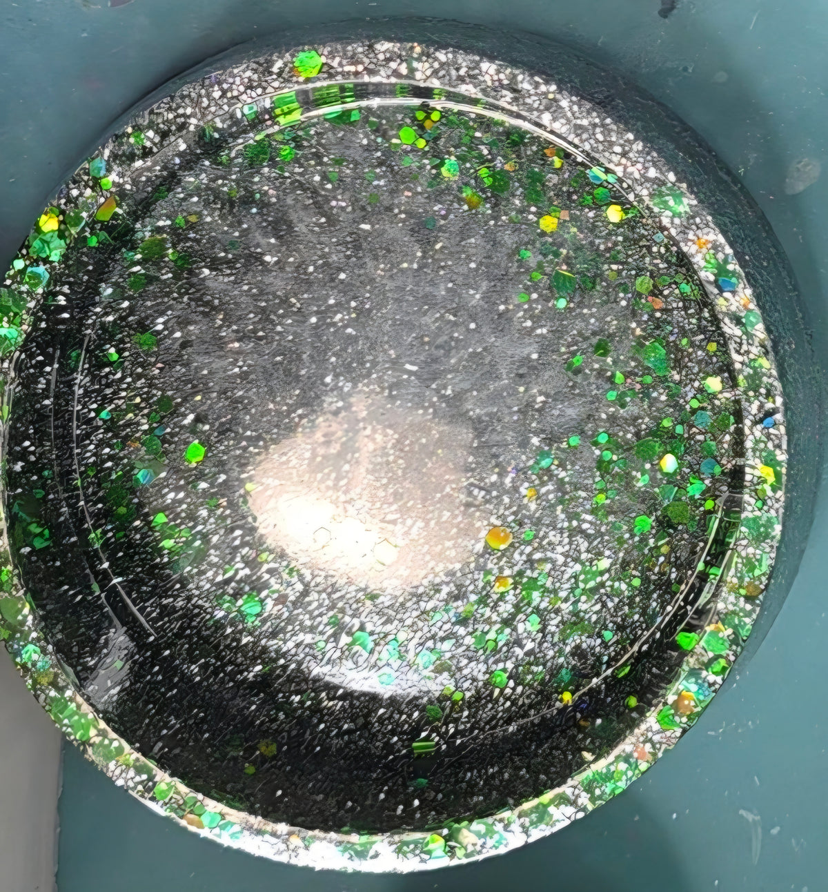 Midnight Sparkle Resin Junk Bowl | Black & Green Catchall