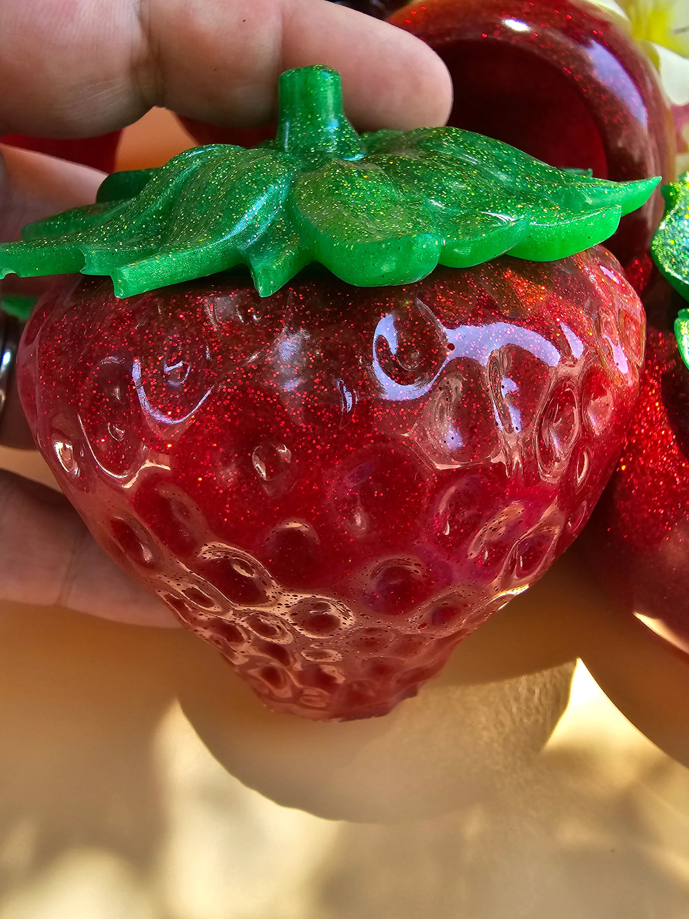 Handmade Resin Strawberry Trinket Jar: Sparkly Summer Decor