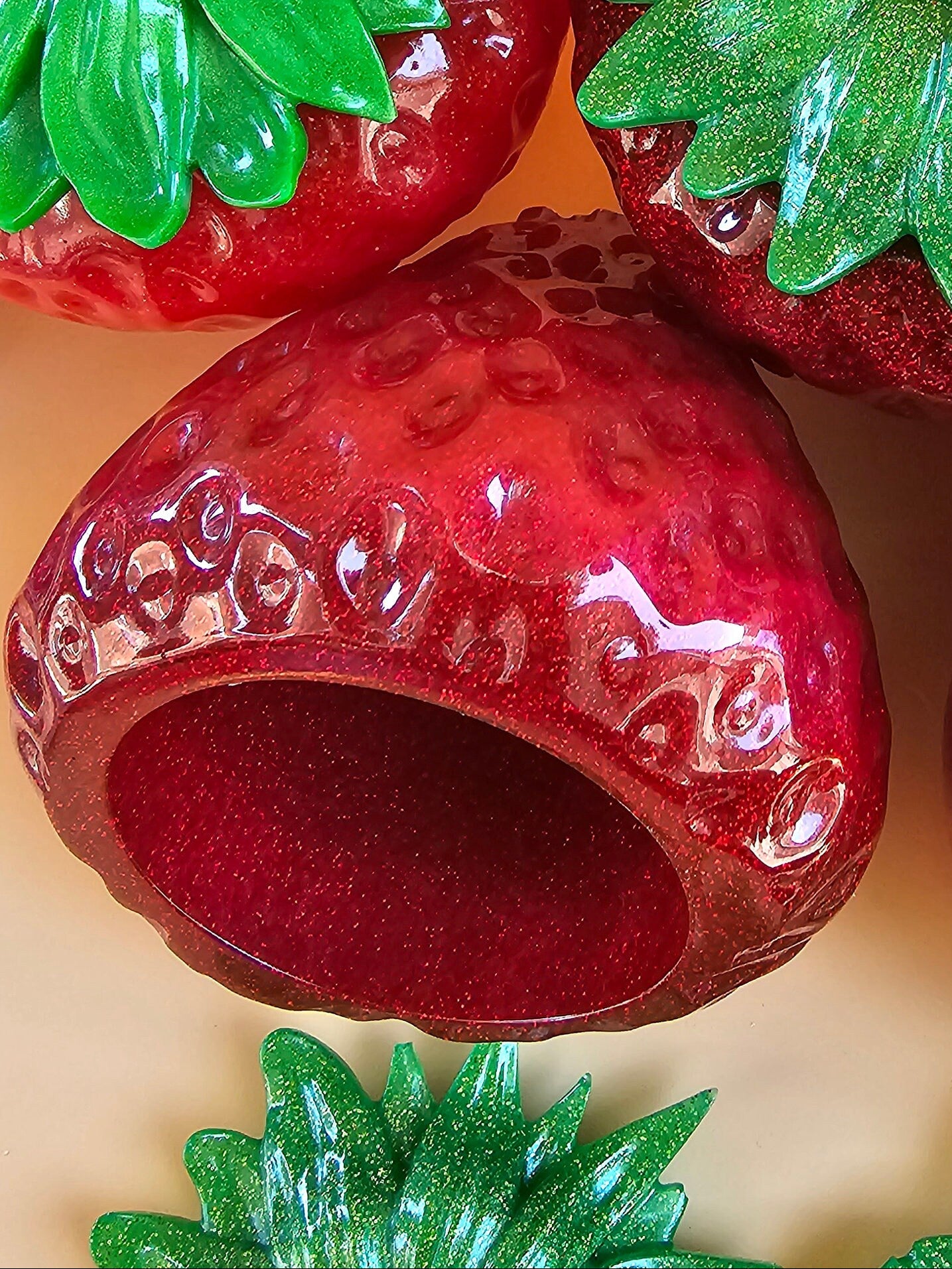Handmade Resin Strawberry Trinket Jar: Sparkly Summer Decor