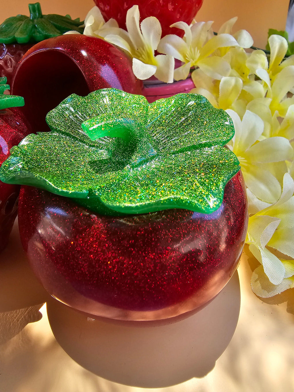 Handmade Resin Tomato Trinket Jar: Sparkly Summer Decor