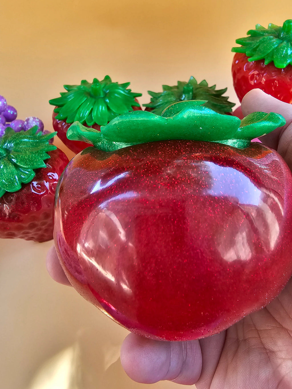 Handmade Resin Tomato Trinket Jar: Sparkly Summer Decor