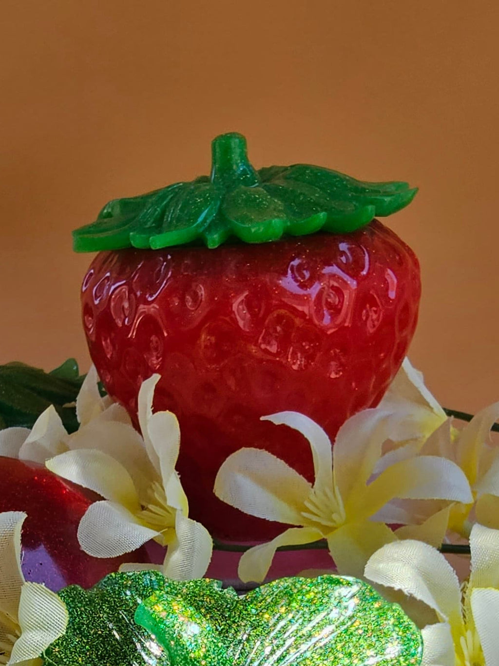 Handmade Resin Strawberry Trinket Jar: Sparkly Summer Decor