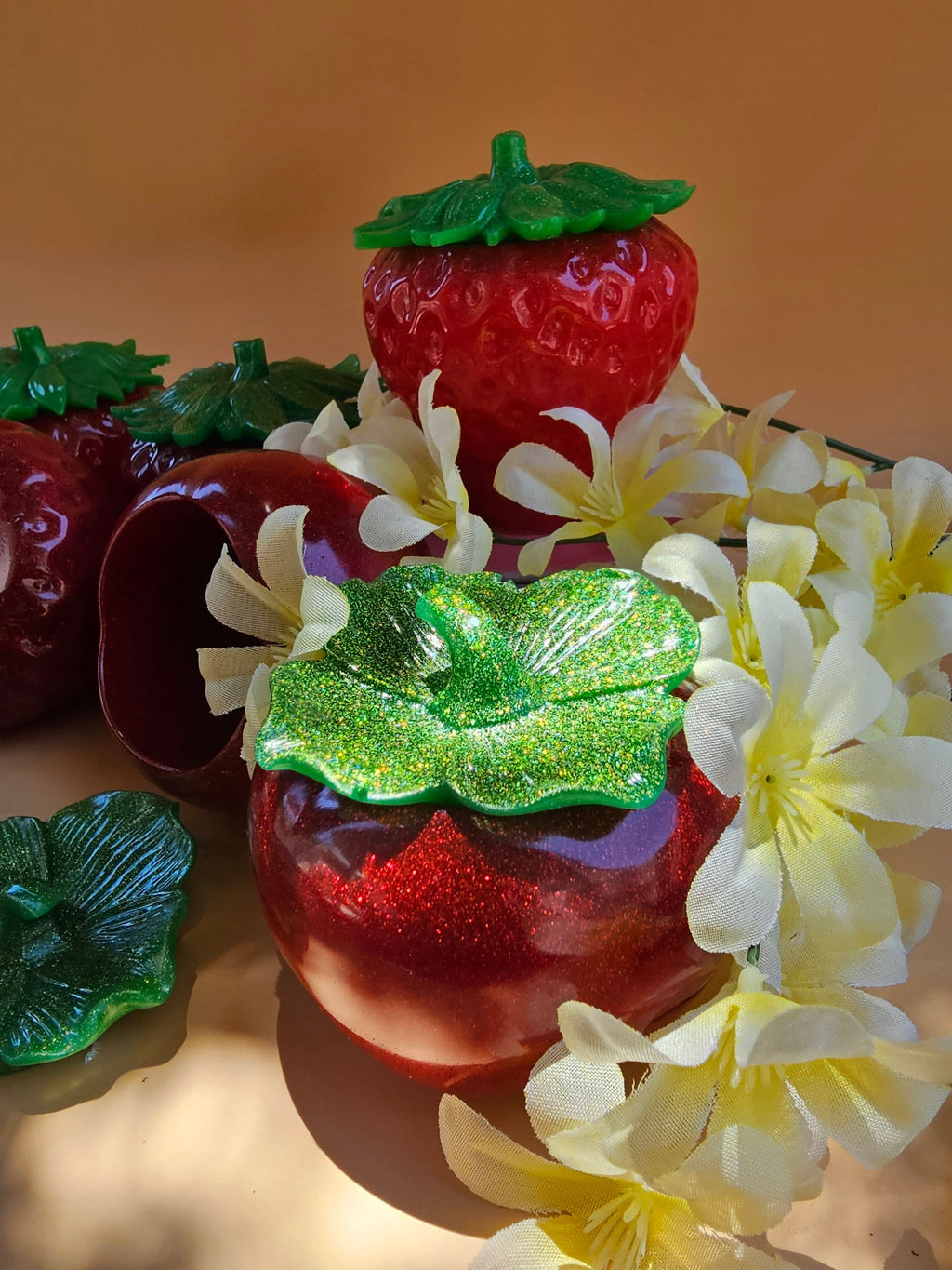 Handmade Resin Tomato Trinket Jar: Sparkly Summer Decor