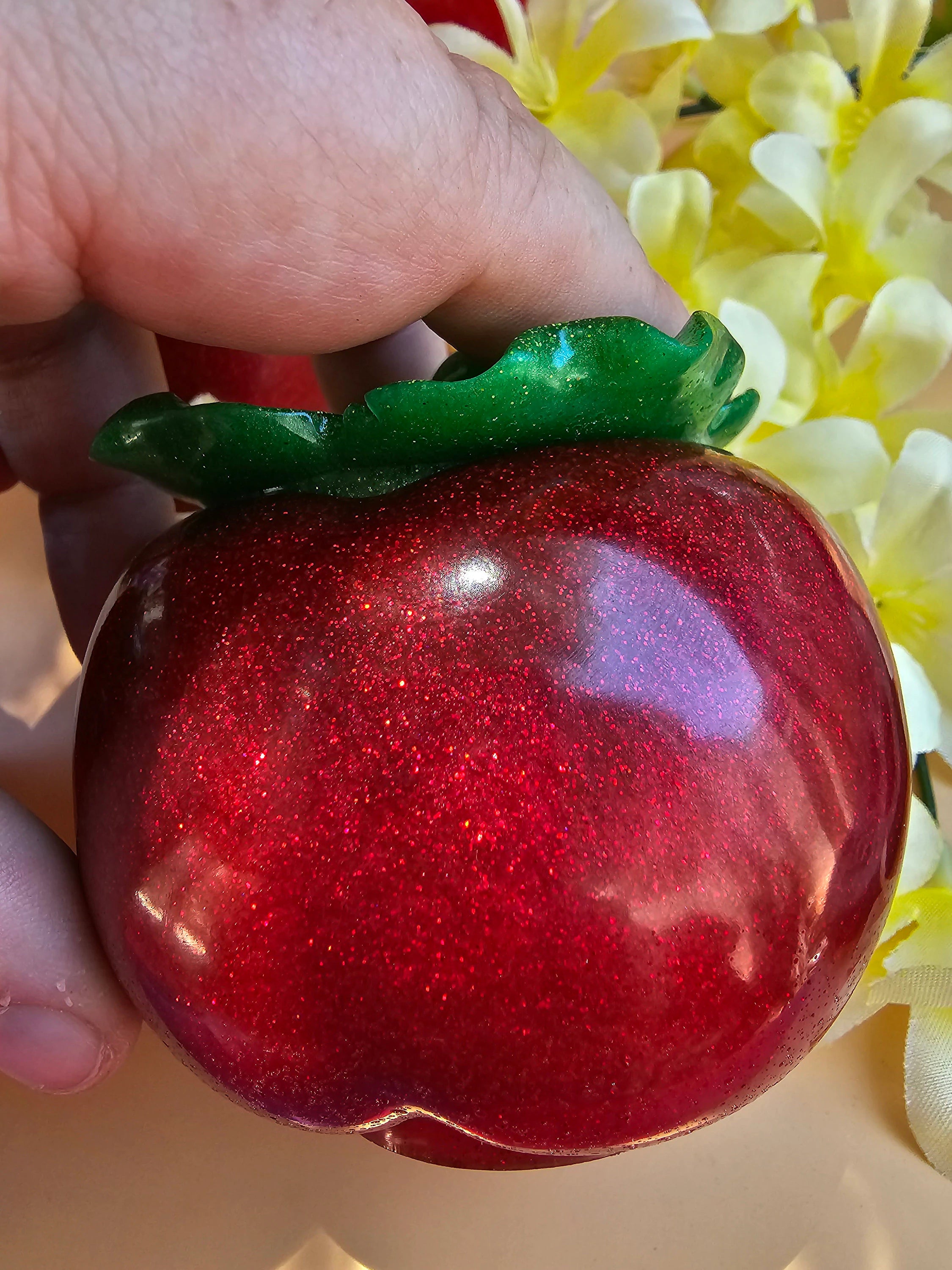 Handmade Resin Tomato Trinket Jar: Sparkly Summer Decor