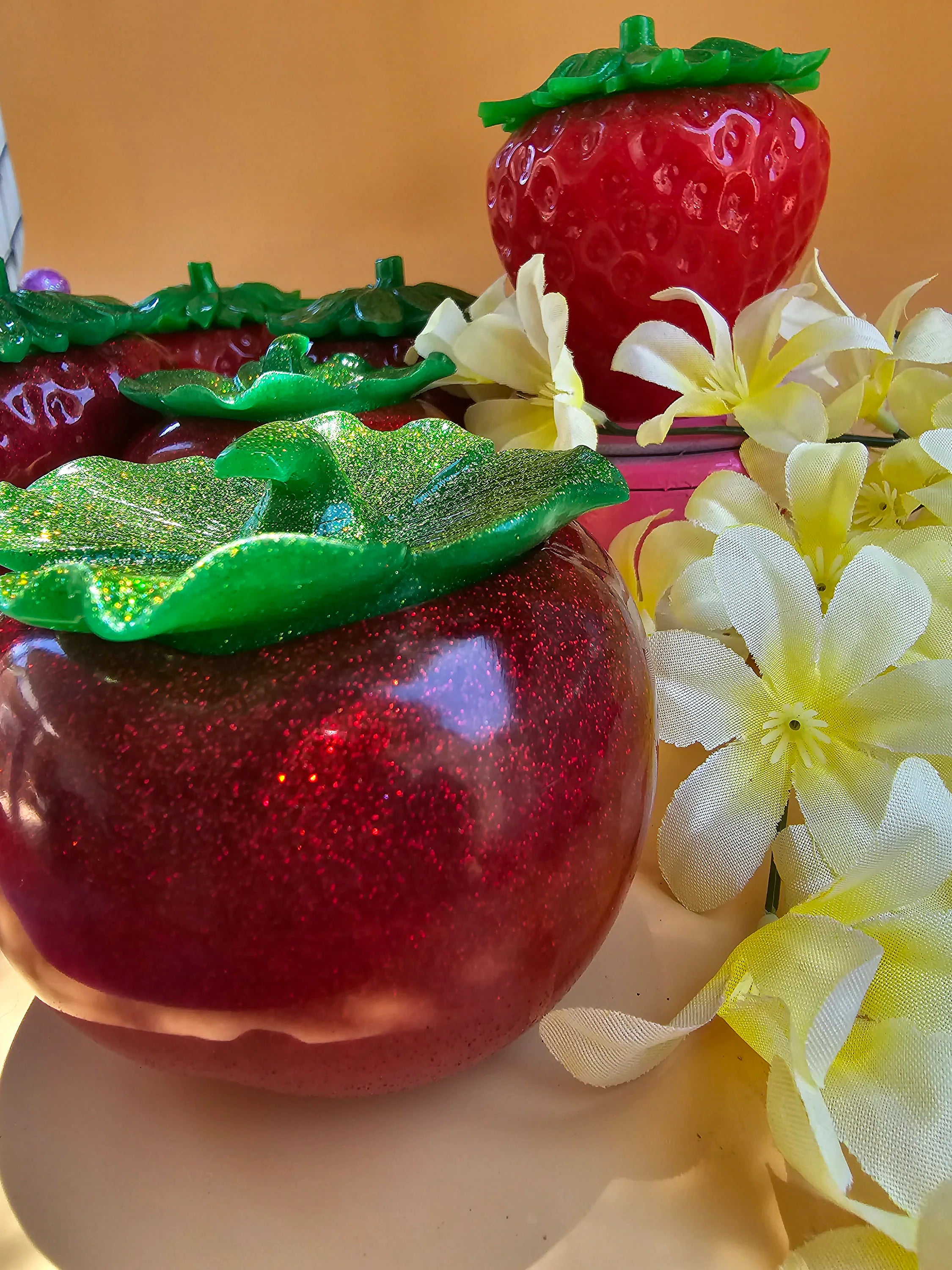 Handmade Resin Tomato Trinket Jar: Sparkly Summer Decor
