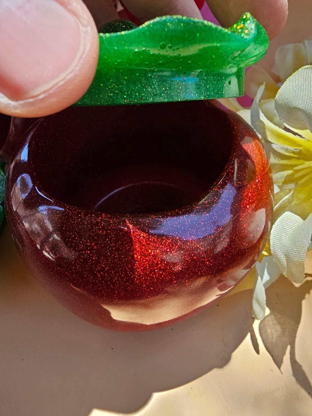 Handmade Resin Tomato Trinket Jar: Sparkly Summer Decor