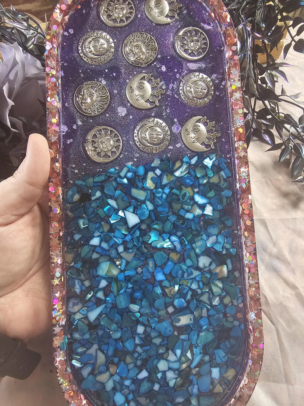 Sun & Moon Celestial XL Oval Tray | Handmade Resin Trinket Tray