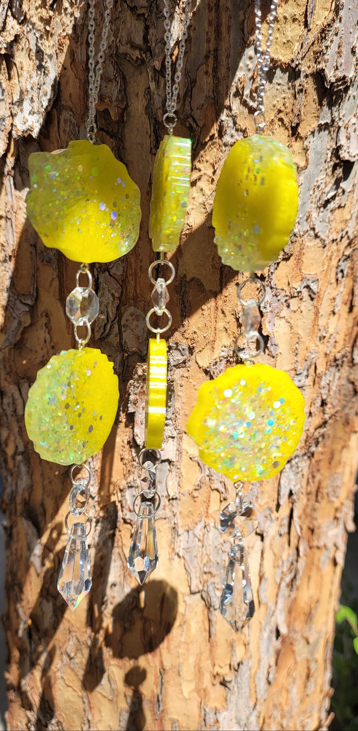 Yellow Geode Prism Suncatcher | Handmade Resin Crystal Rainbow Maker