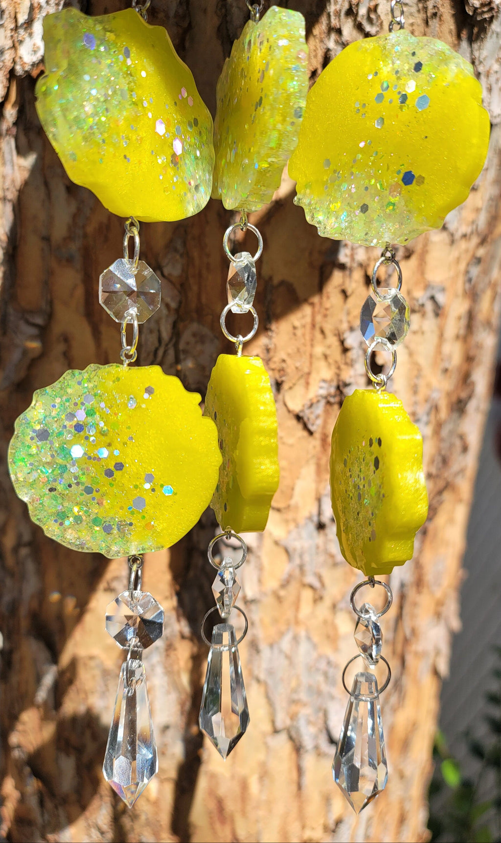 Yellow Geode Prism Suncatcher | Handmade Resin Crystal Rainbow Maker