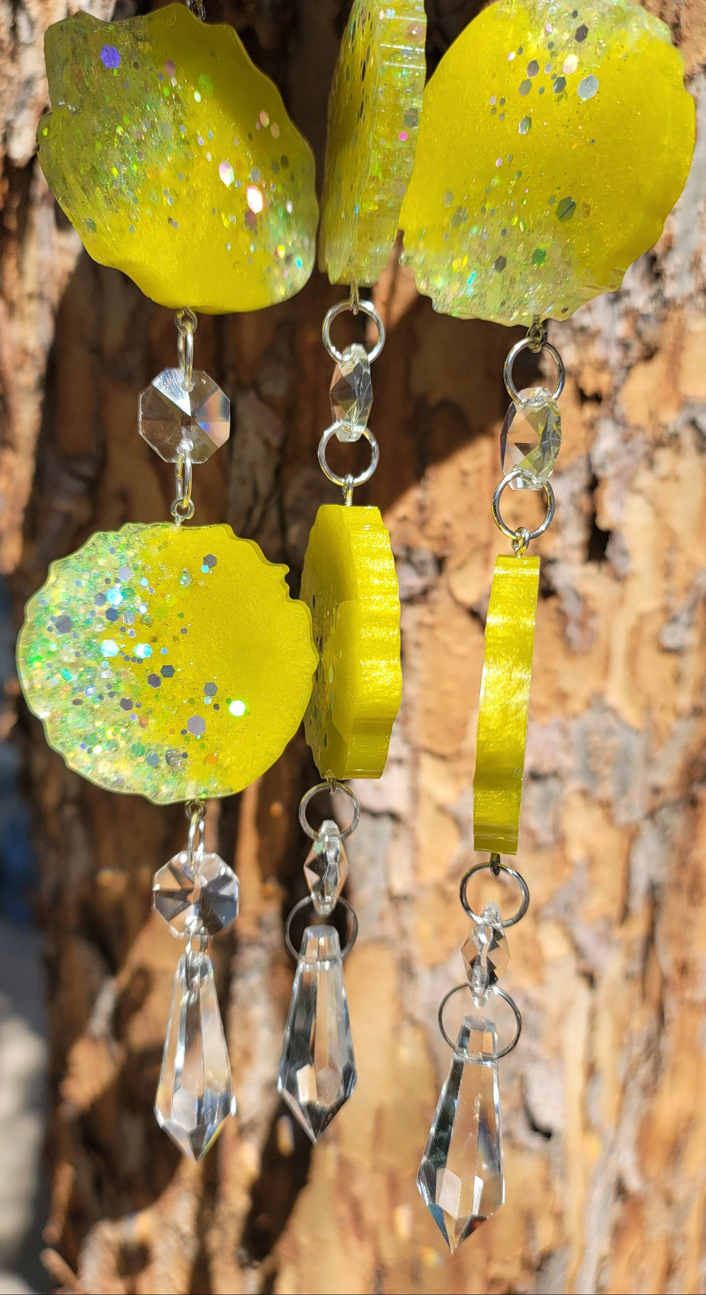 Yellow Geode Prism Suncatcher | Handmade Resin Crystal Rainbow Maker
