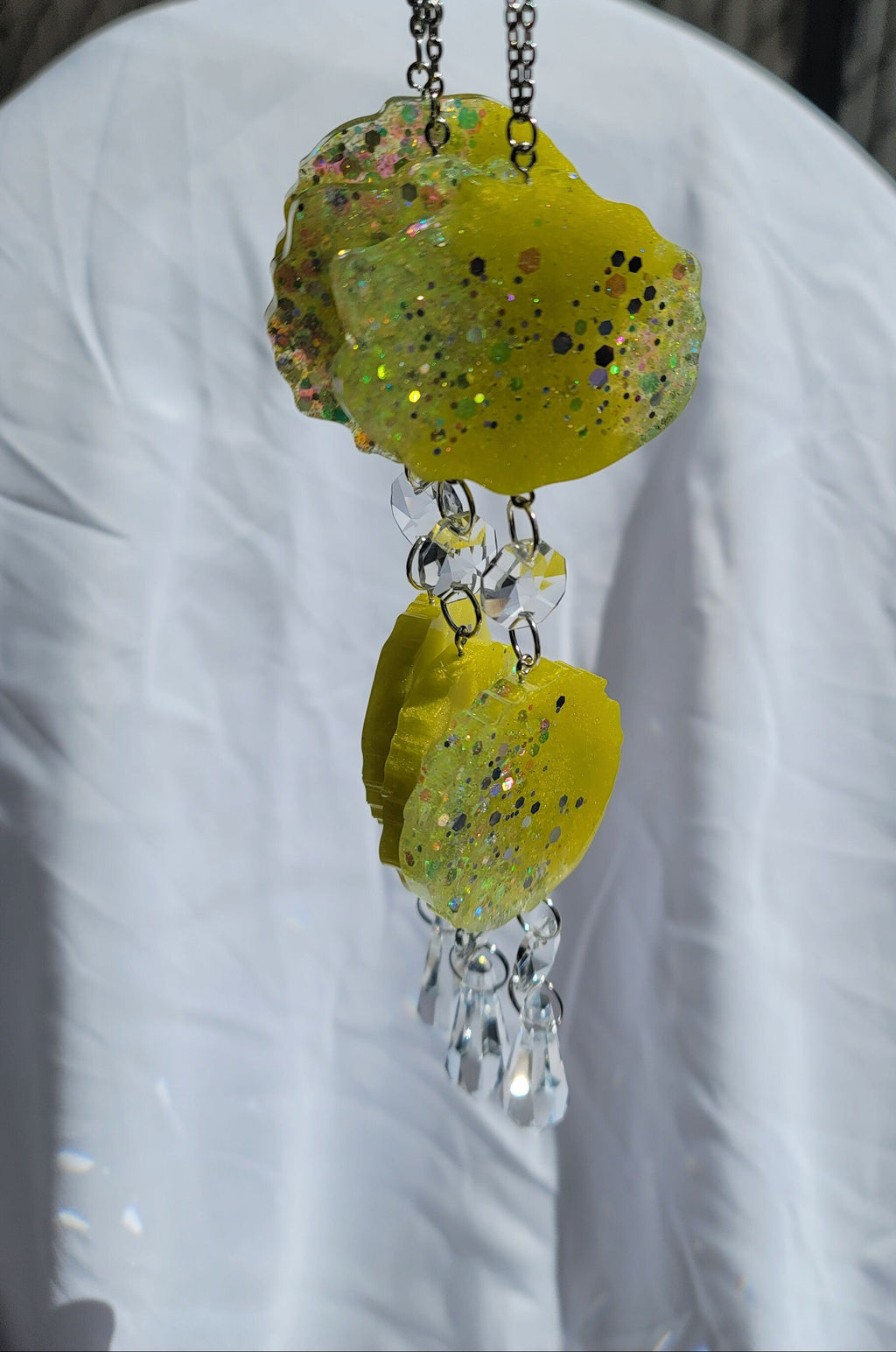 Yellow Geode Prism Suncatcher | Handmade Resin Crystal Rainbow Maker