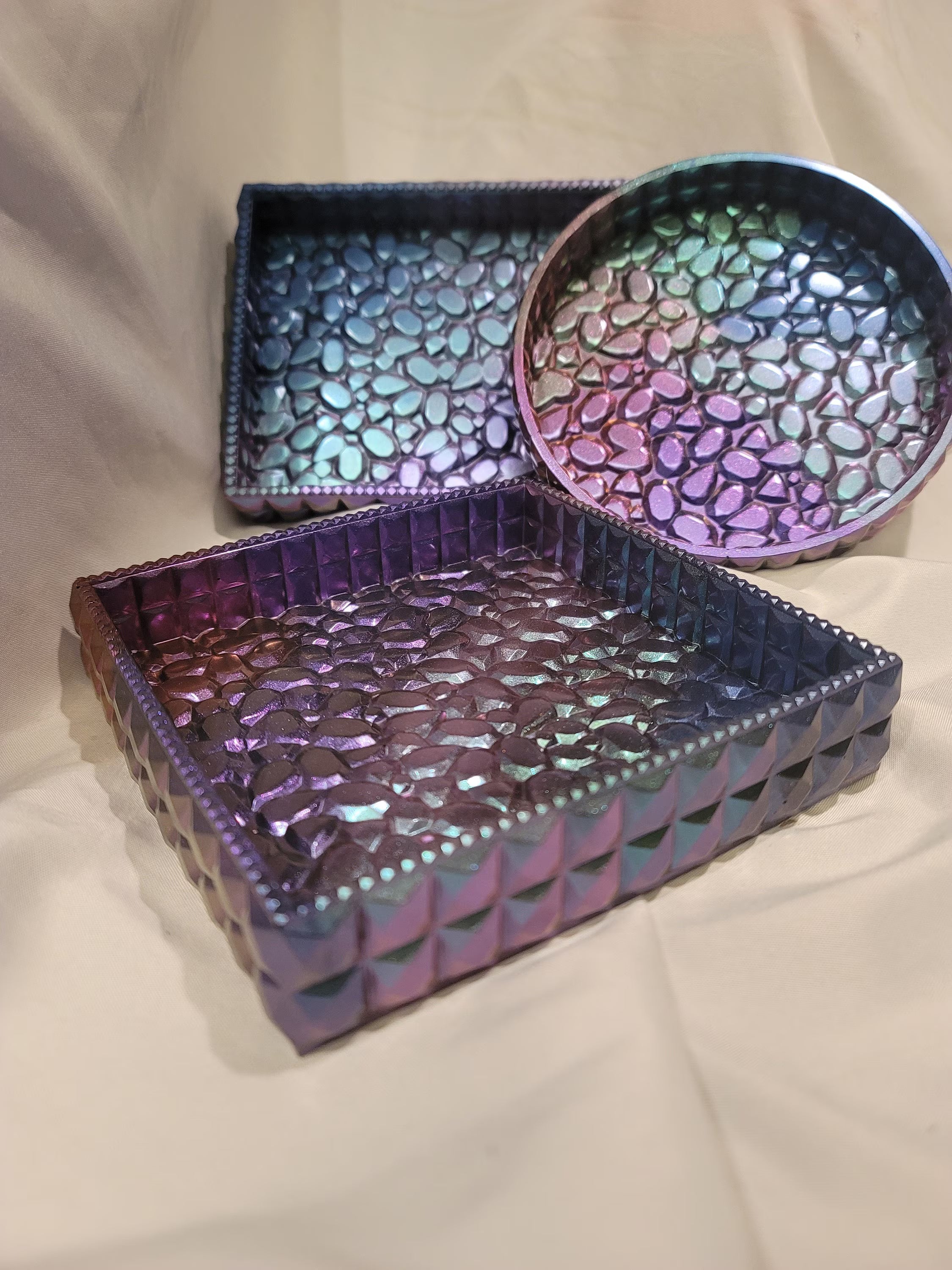 Cobblestone Rectangle Tray | Handmade Iridescent Resin Tray