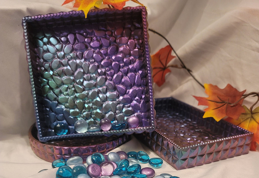 Cobblestone Square Tray | Handmade Iridescent Resin Tray