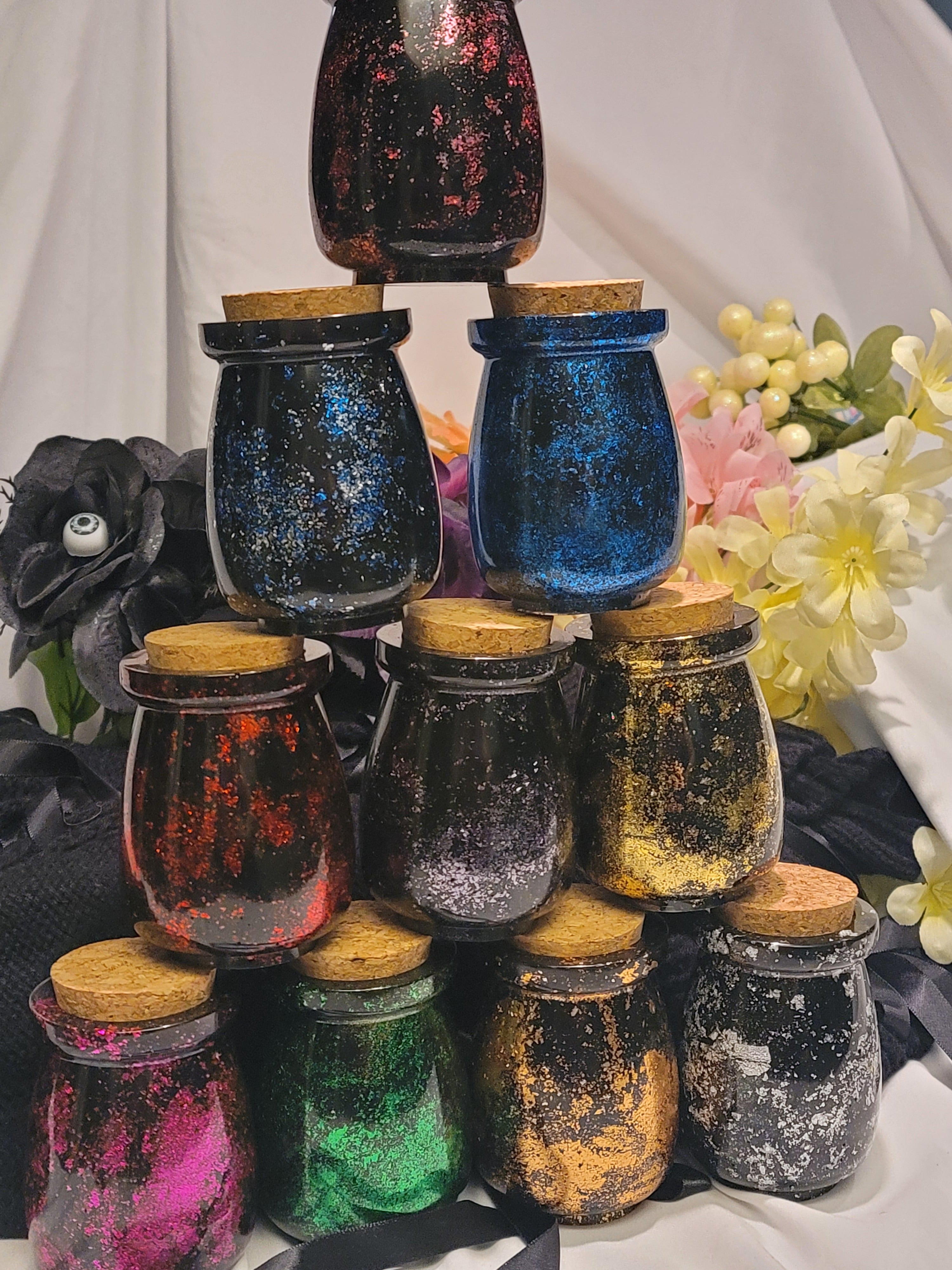 Handmade Resin Apothecary Jar with Cork Lid | Pink - Fractured Foil Collection