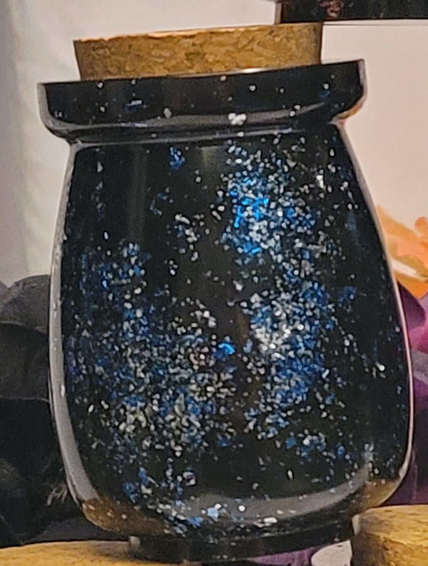 Handmade Resin Apothecary Jar with Cork Lid | Blue/Silver - Fractured Foil Collection