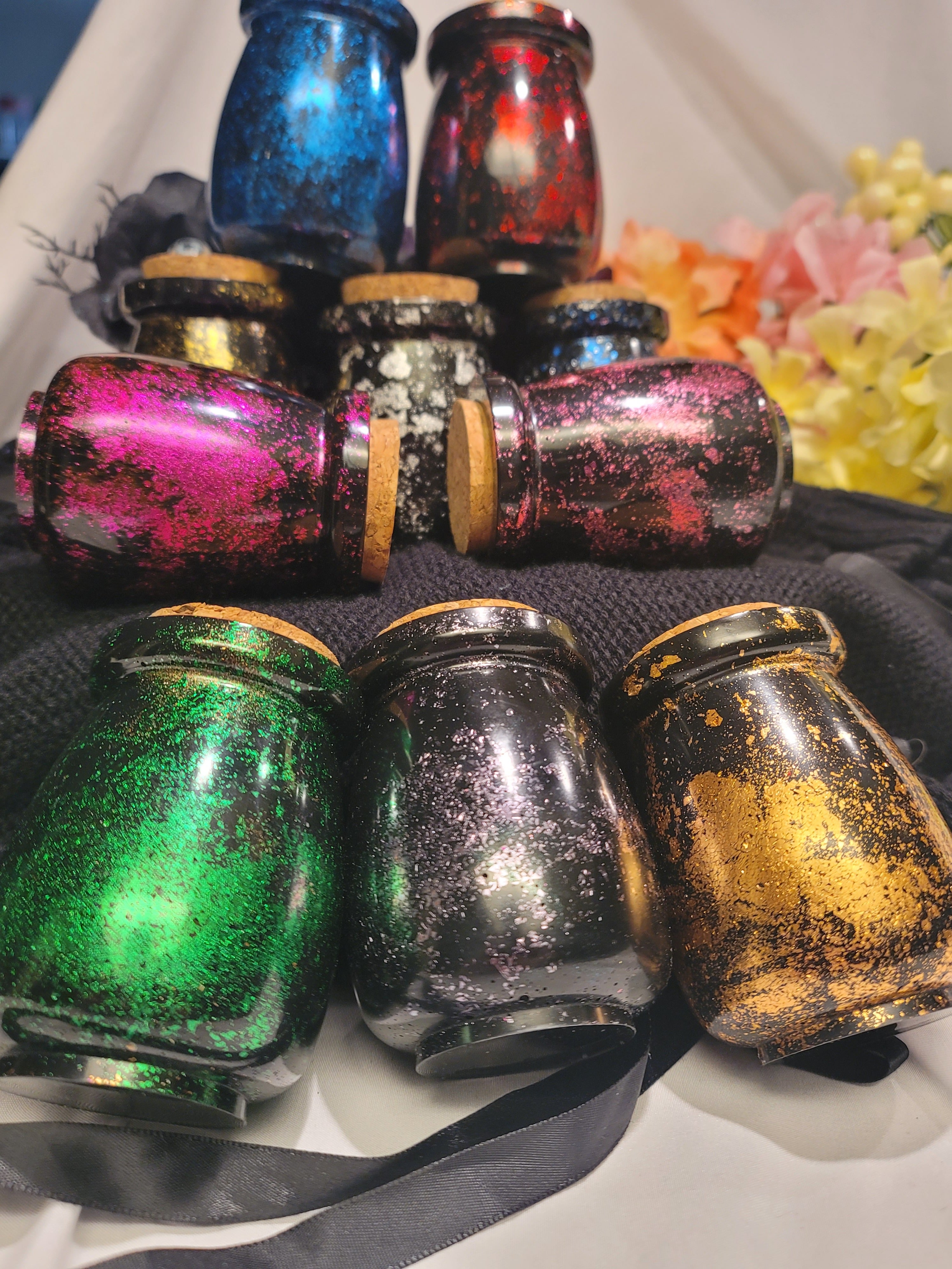 Handmade Resin Apothecary Jar with Cork Lid | Blue/Silver - Fractured Foil Collection