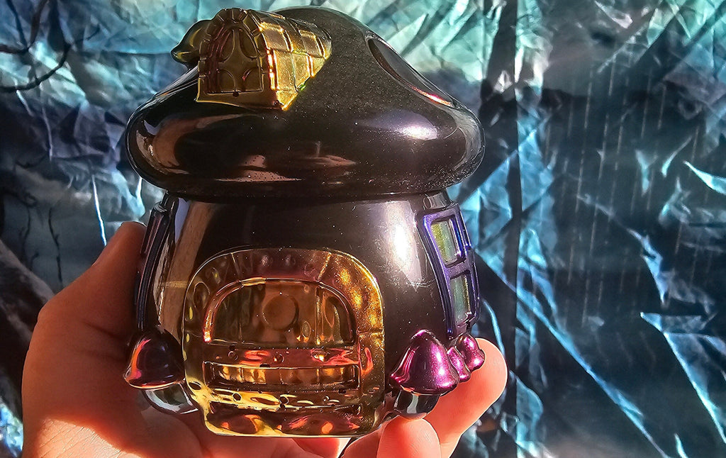 Haunted Mushroom House Jar | UV Glow Resin Halloween Decor