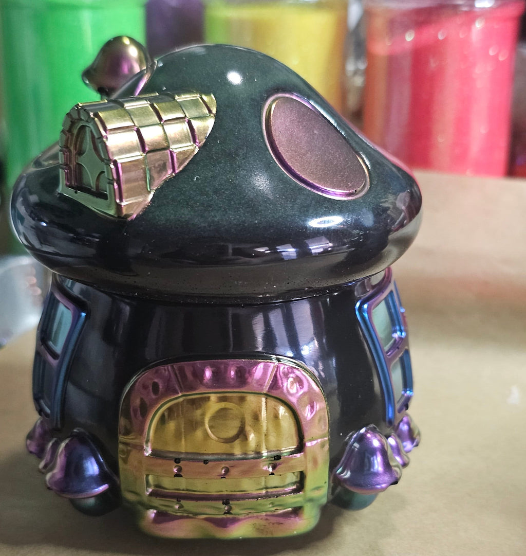 Haunted Mushroom House Jar | UV Glow Resin Halloween Decor