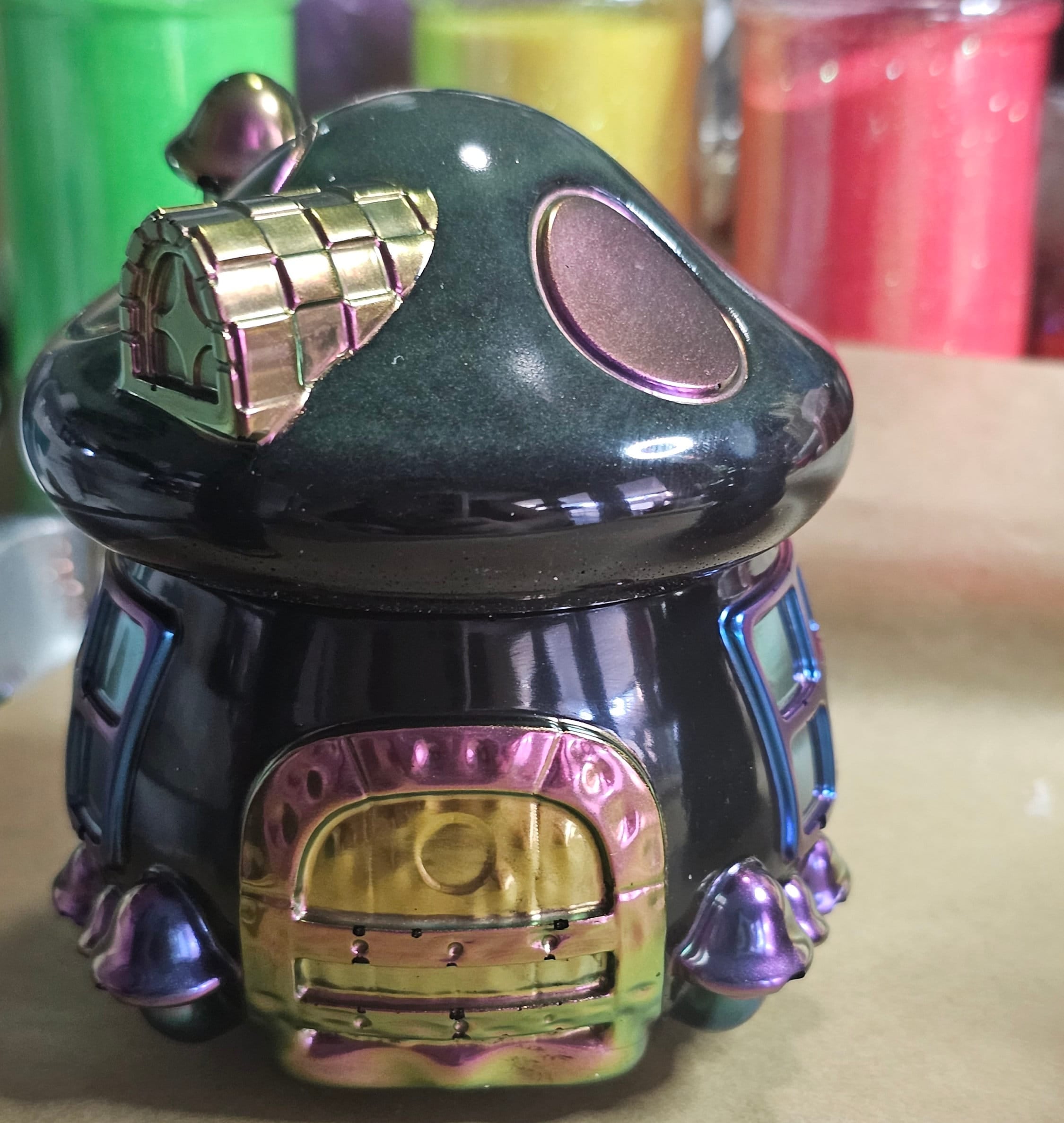 Haunted Mushroom House Jar | UV Glow Resin Halloween Decor