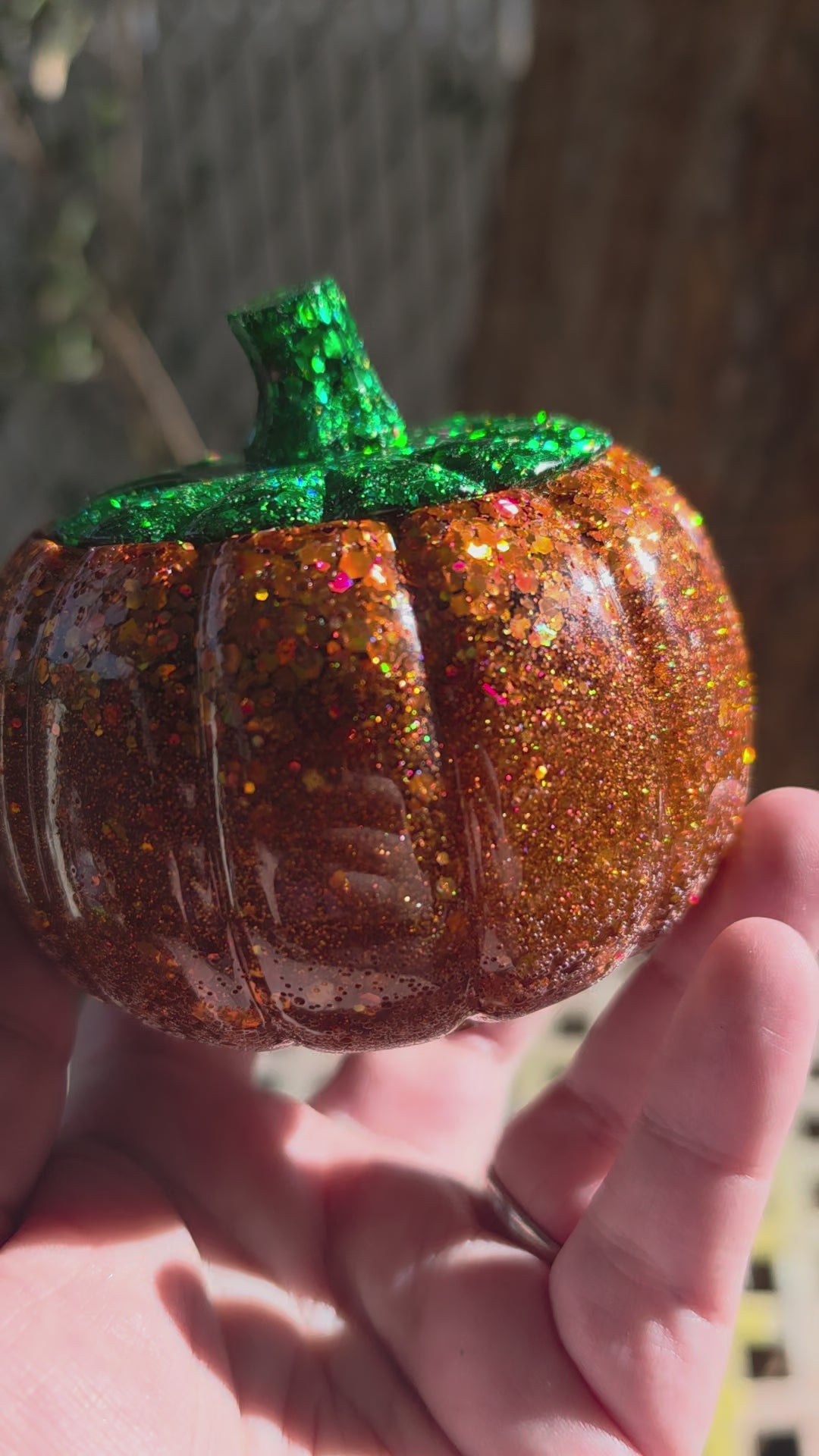 Classic Orange Pumpkin Jar | Handmade Resin Glitter Pumpkin Decor