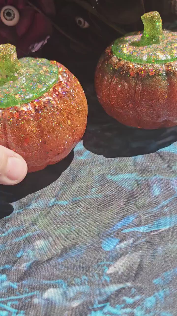Classic Orange Pumpkin Jar | Handmade Resin Glitter Pumpkin Decor