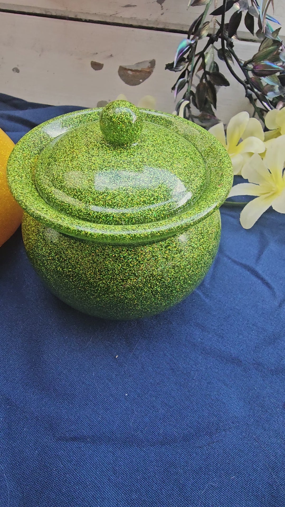 Blue Sparkle Honey Pot Jar | Handmade Resin Stash Jar with Lid