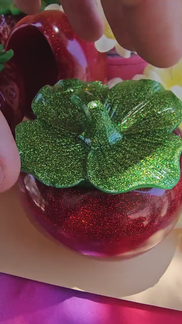 Handmade Resin Tomato Trinket Jar: Sparkly Summer Decor