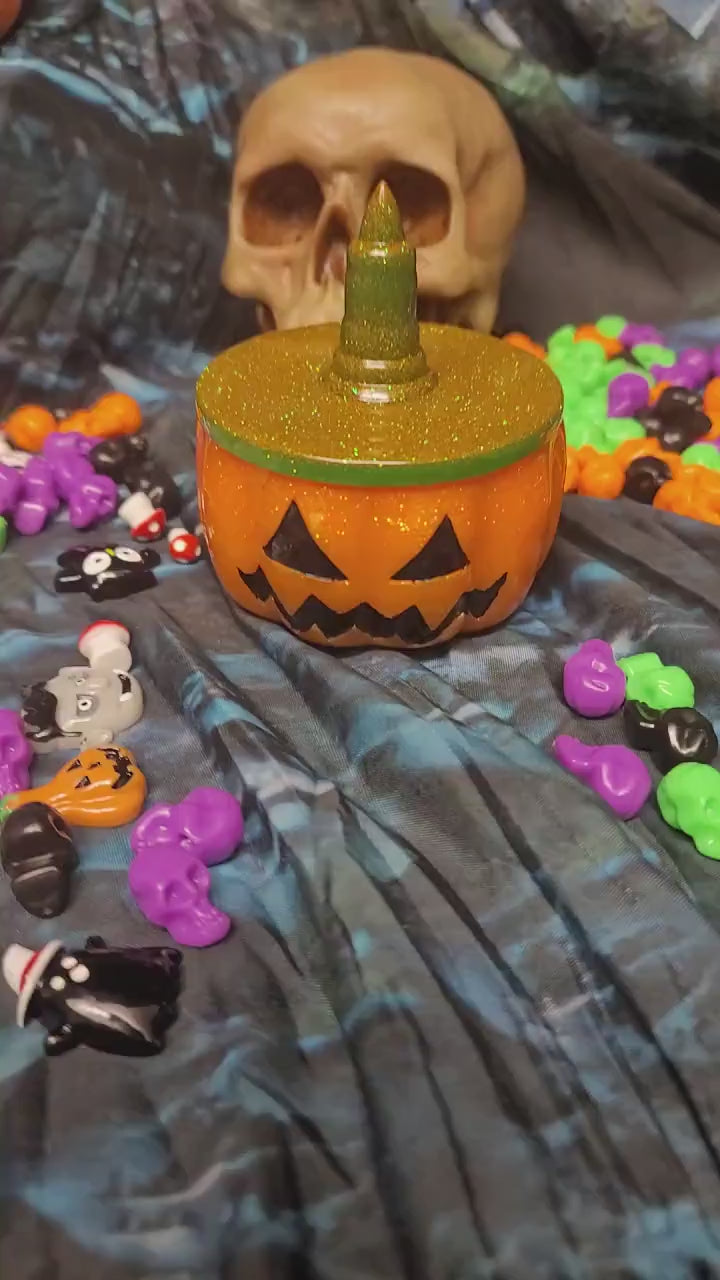 Jack-O-Lantern Resin Stash Jar | Handmade Spooky Halloween Decor