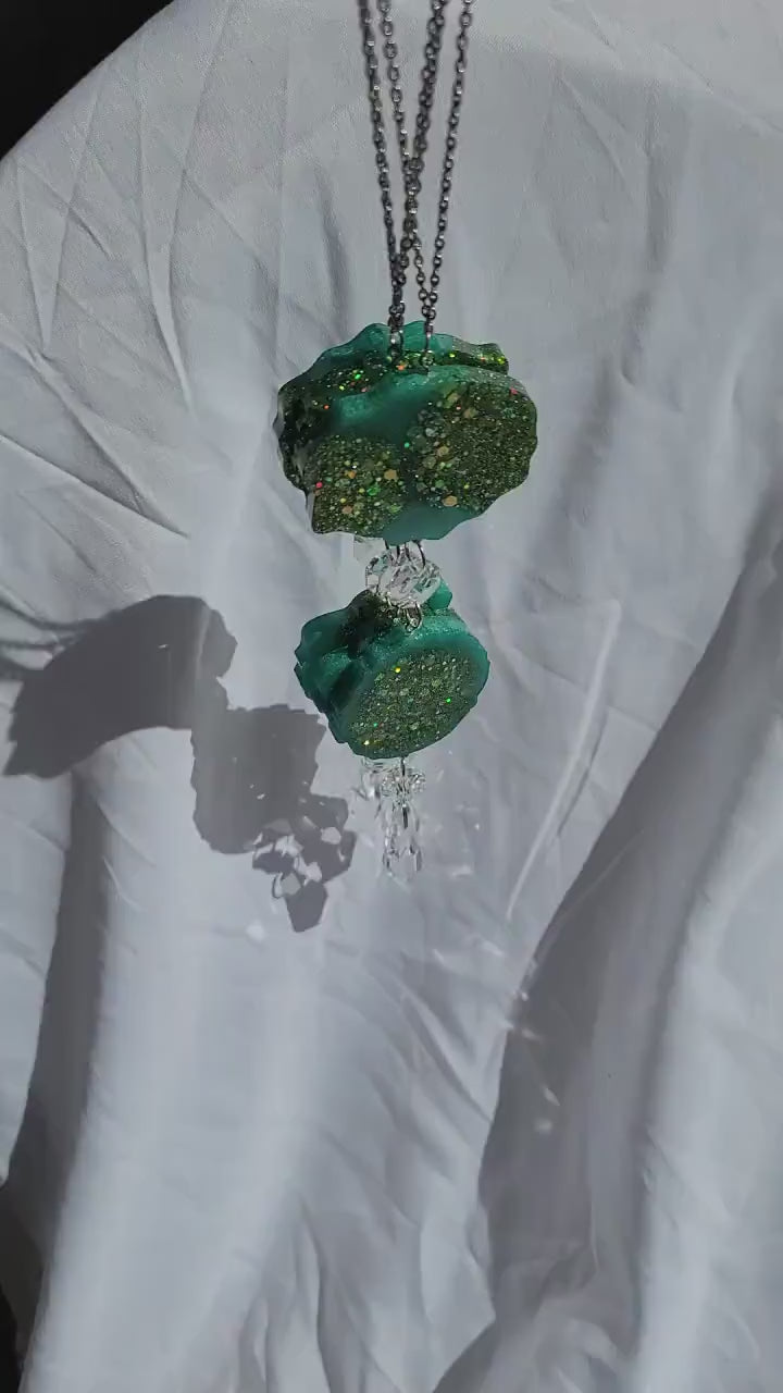 Green Geode Prism Suncatcher | Handmade Resin Crystal Rainbow Maker