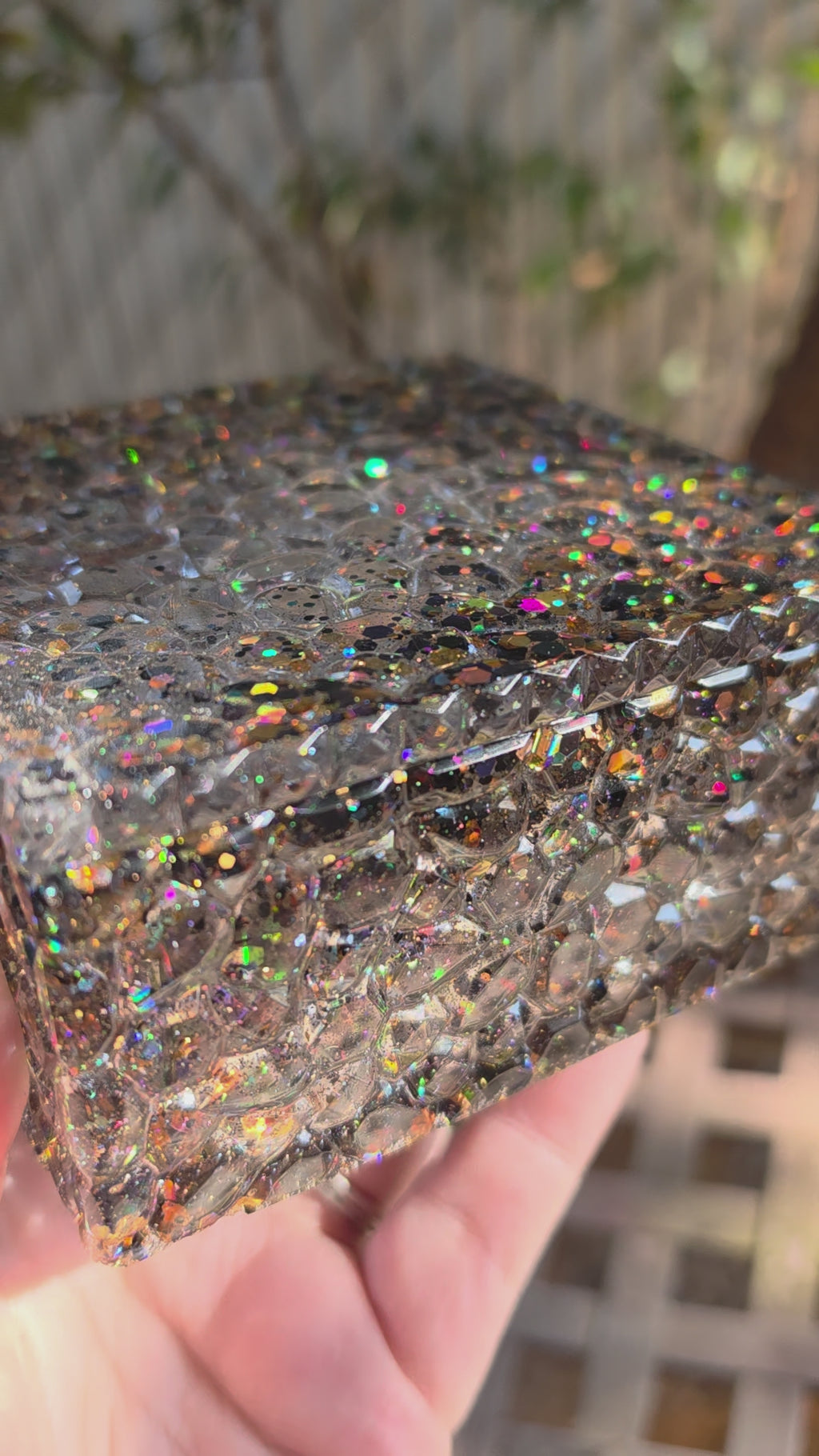 Black & Gold Holographic Glitter Stash Box | Handmade Resin Trinket Box